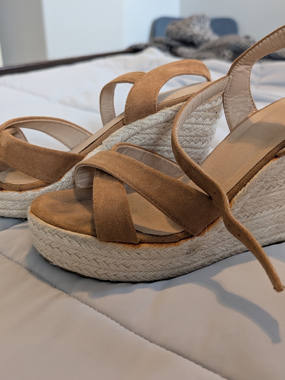 Womens Tan Suede Espadrille Wedge Sandals